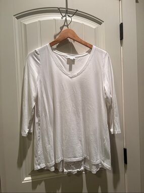 J. Jill White V-Neck Top with Lace detail in back